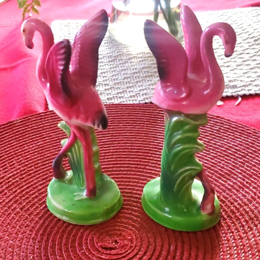 1950's Art Deco MCM Ceramic Pink Flamingo figurines - Picture 1 of 7